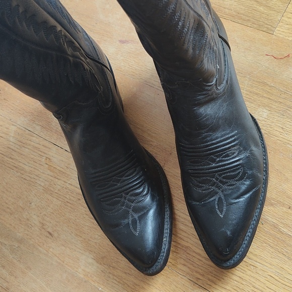 Vintage - Black leather Cowboy boots 'Justin' Very Good condition. Leather sole. - Picture 14 of 16